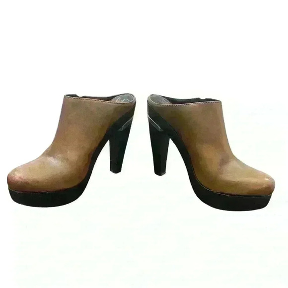 Diane von Furstenberg Brown Leather Clogs black wood Heel Size 7.5 - Picture 3 of 9